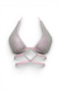 GLAMORZ baby pink two-piece bikini set with a rhinestone-embellished halter bra top and matching bottoms.
