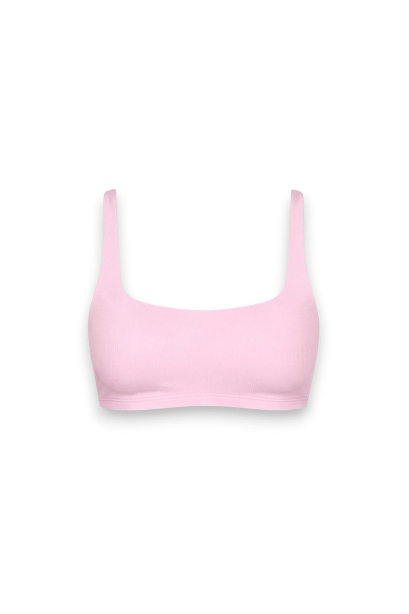 GLAMORZ baby pink ribbed scoop neck bra with wide straps for comfortable everyday support