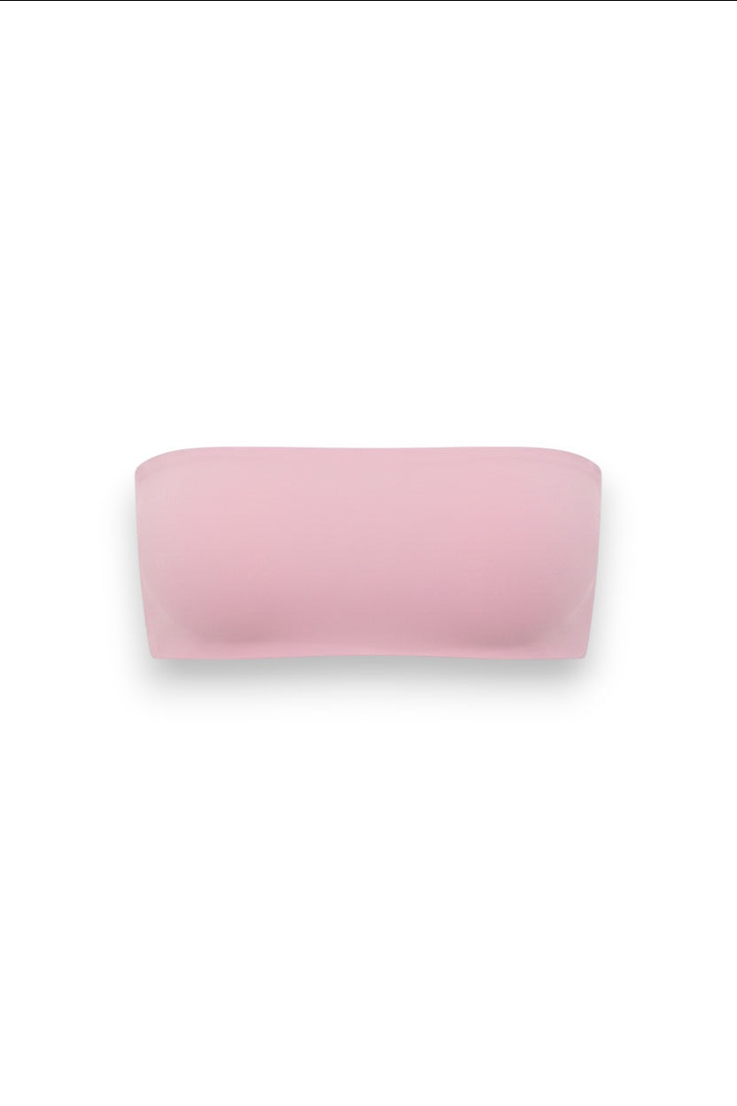 GLAMORZ baby pink sleeveless tube top in a minimalist strapless design