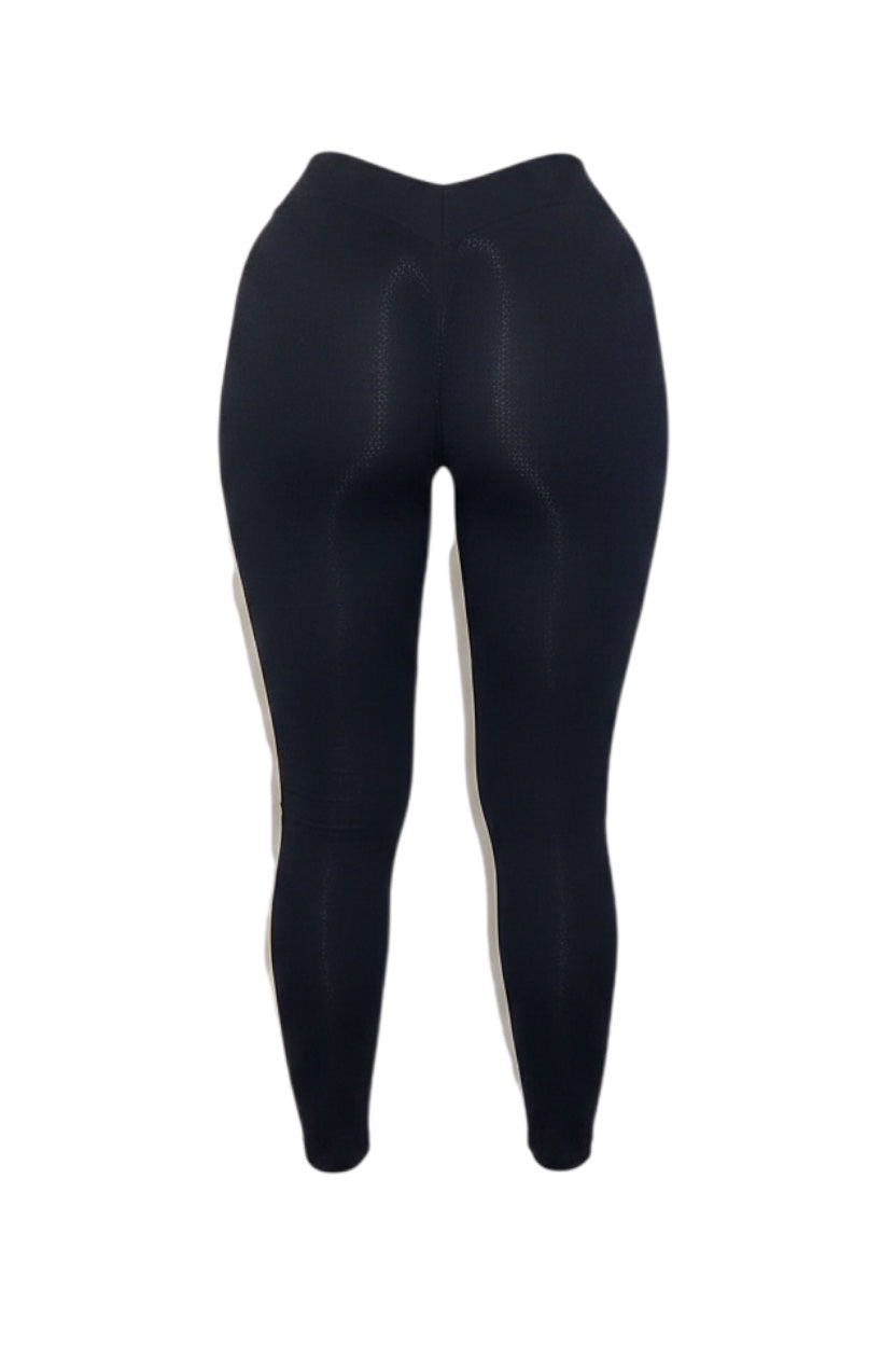 GLAMORZ black V back scrunch leggings with a high waist and full length.