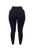 GLAMORZ black seamless high-waisted leggings with ruched butt detail and subtle logo on waistband.