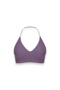 GLAMORZ Sculptra mauve halter bra with a deep V-neckline and seamless athletic design.